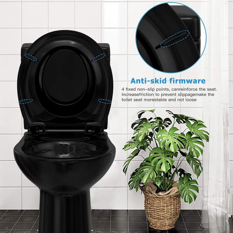 Soft-Close Round Toilet Seat with Removable Training Seat, Quick-Release Hinges for Easy Cleaning, Slow-Close & Non-Slip Design, Easy Installation , 17 inch