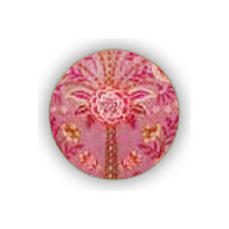 Tapis rose lavable à la machine à motif floral paon et rose, Sous-tapis carré 3 pi 3 po inclus