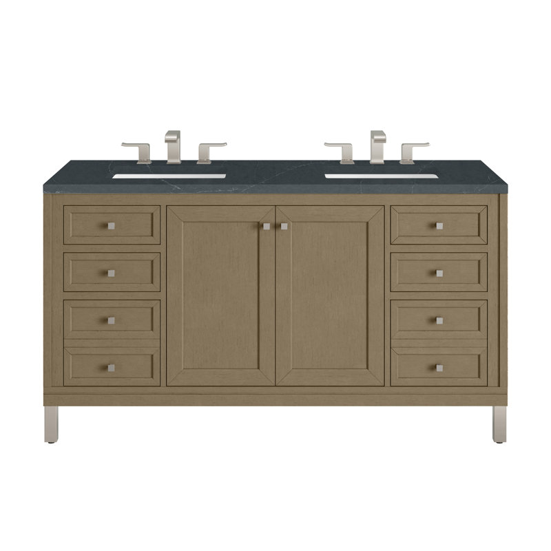 Chicago 60'' W Double Vanity, Charcoal Soapstone, 8" Widespread, Walnut Whisper