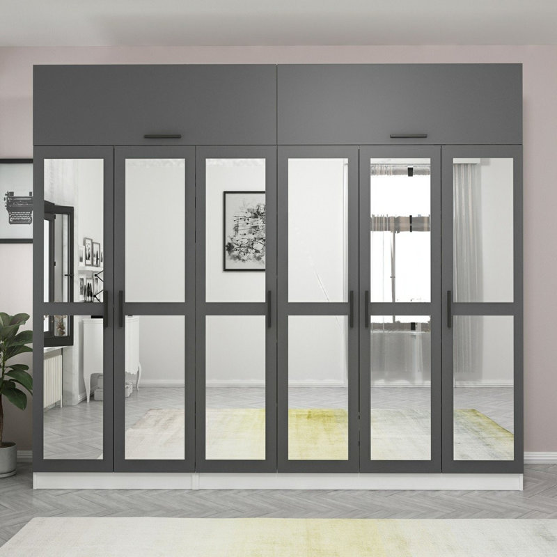 Elina Manufactured Wood Wardrobe, 235cm H x 270cm W x 52cm D, Gray