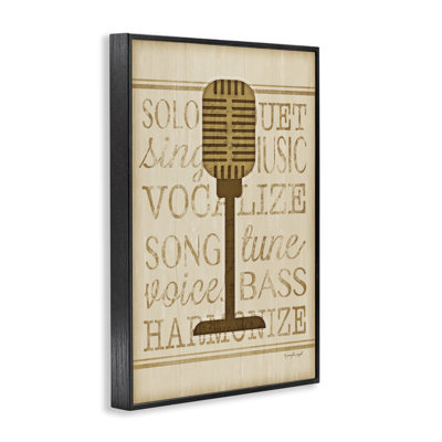 Music Words & Microphone Framed Giclee Art, design by Jennifer Pugh