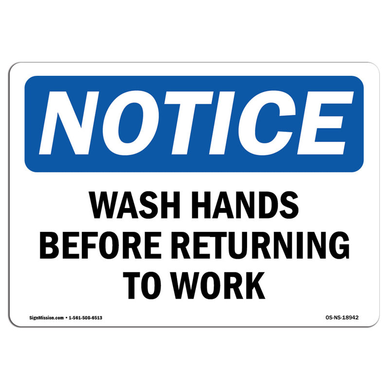 Se laver les mains avant de retourner au travail, H 18 po x l 24 po x P 0,1 po