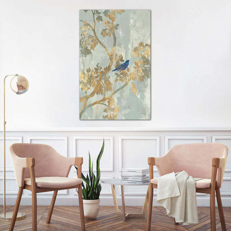 Blue Bird by Asia Jensen - Painting on Canvas, White Floater Framed, 66.04 cm H x 45.72 cm W