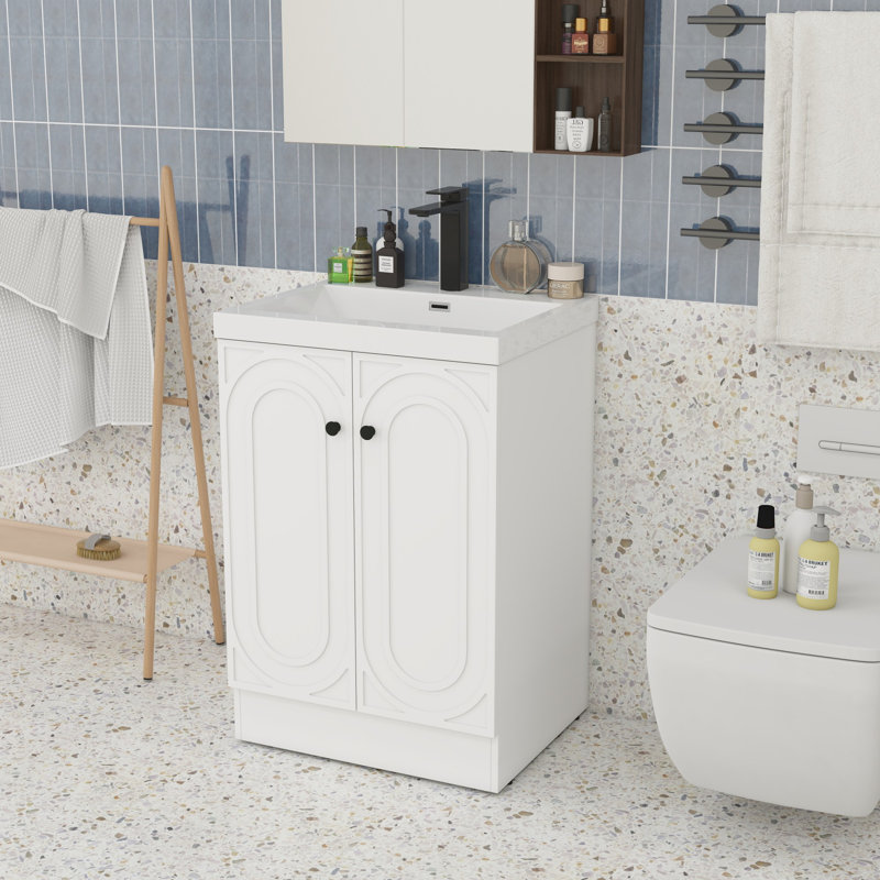 Meuble-lavabo 24 po avec lavabo en résine, Noir, Blanc