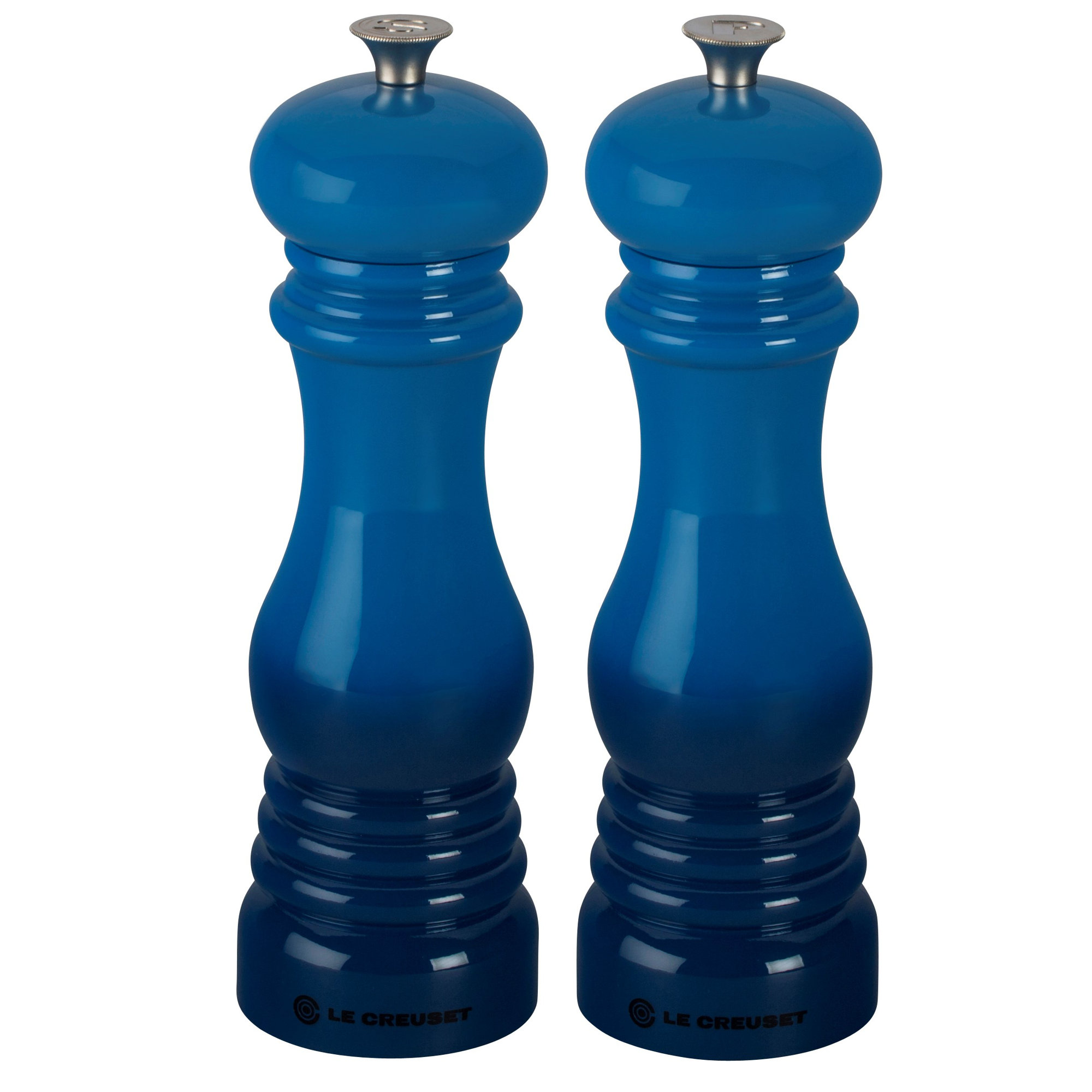 Le Creuset Set of 2 Salt and Pepper Mills, 8" H x 2.5" W x 2.5" D, Black/White