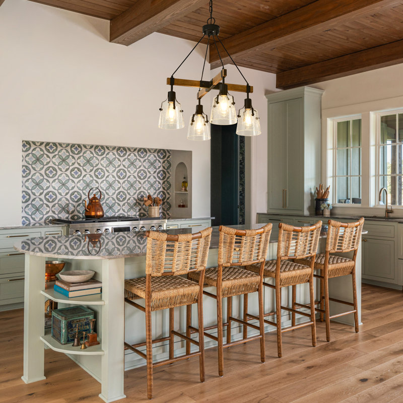 Lustres en bois de style campagnard pour la salle à manger, lustre rustique rétro en bois à 4 lumières pour le couloir du vestibule de l'îlot de cuisine