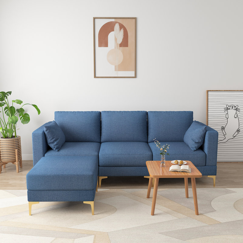 Canapé modulaire à méridienne 4 pièces Sol, 100 % polyester bleu