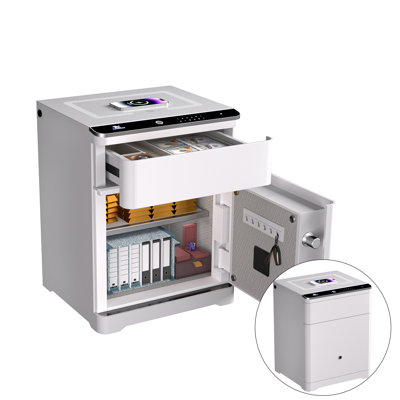 Tigerking 3-in-1 Biometric Fingerprint Safe Box with Wireless Charging, USB & Type-C Port for Bedroom Office, White
