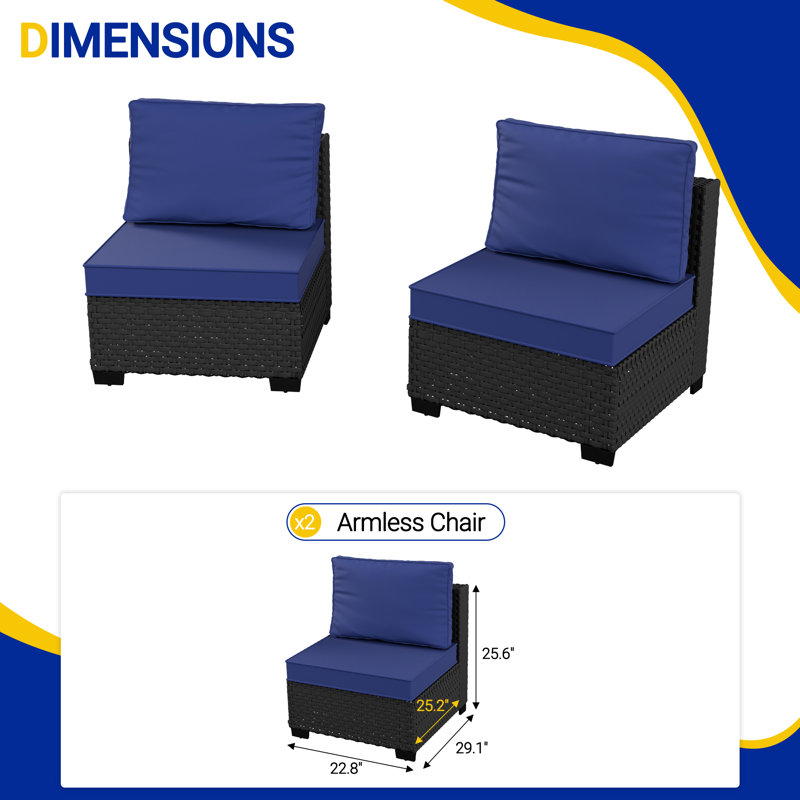  𝗣𝗿𝗲- 𝗮𝘀𝘀𝗲𝗺𝗯𝗹𝗲𝗱 𝗖𝗵𝗮𝗶𝗿𝘀, Canapé modulaire d'extérieur en rotin pour 2 personnes avec conversation et coussins épais