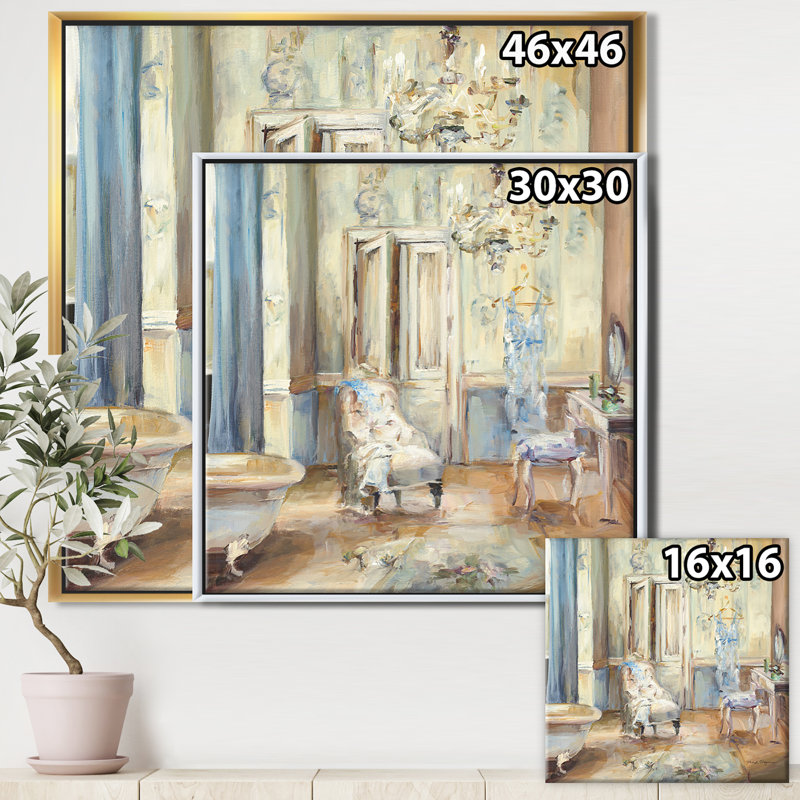 French Boudoir Bath I - reproduction d'art, Toile avec cadre flottant or, H 46 po x l 46 po x P 1,5 po