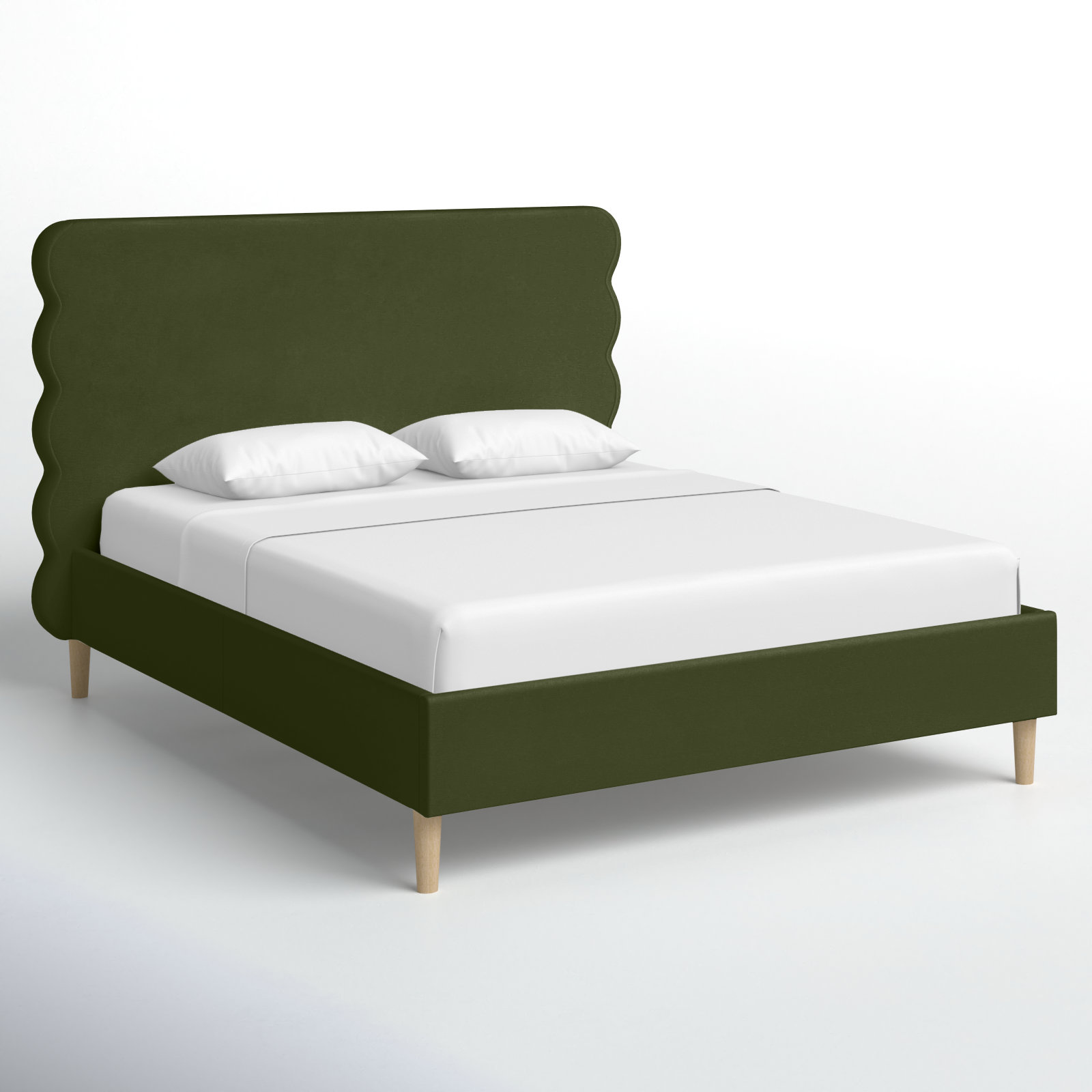 Henley Upholstered Scalloped Bed, Olive Green Velvet, Queen