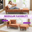 Chaise longue modulaire en velours côtelé rembourré avec accoudoirs et deux coussins-576144883-576144884