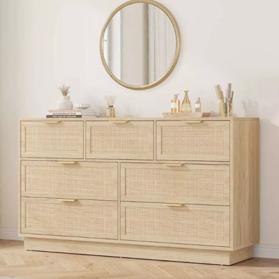7 Drawer Dresser, 55in Wide 7 Chest of Drawers with Metal Handles and Wooden Sturdy Base for Bedroom Living Room Nursery