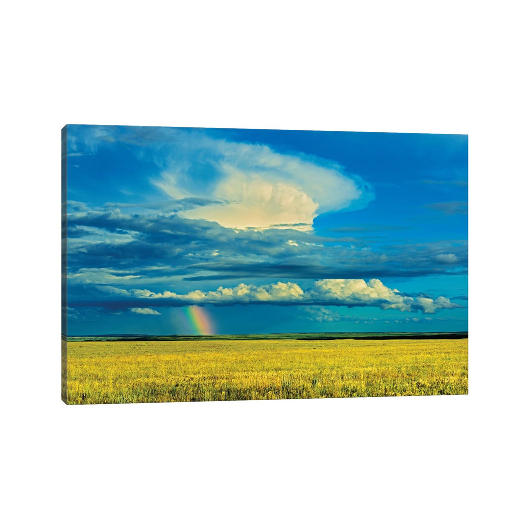 Canada, Saskatchewan, Grasslands National Park. Storm And Rainbow Over Prairie. by Jaynes Gallery - Wrapped Canvas Gallery-Wrapped Canvas Giclée