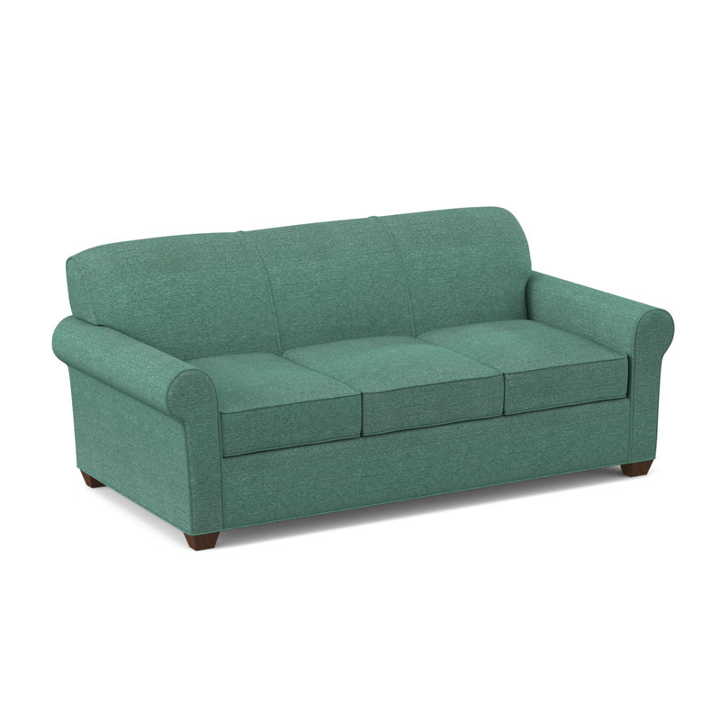 Finn 83" Rolled Arm Sofa Bed with Reversible Cushions, Montana Walnut, Innerspring, Antic Lagoon