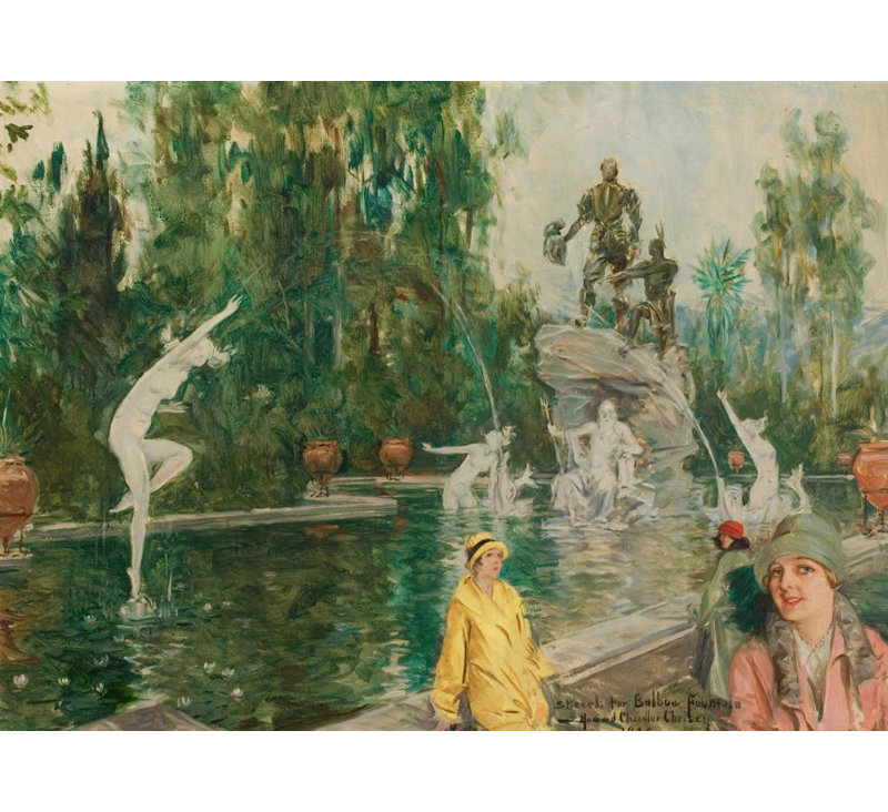 "Croquis pour la fontaine Balboa" par Howard Chandler Christy - Art mural sur toile tendue avec châssis, H 24 po x l 17 po