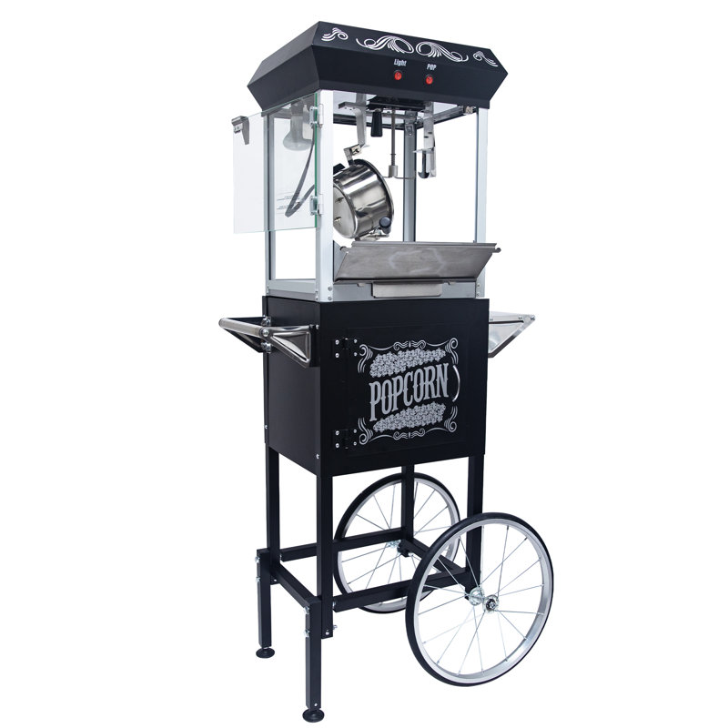 Vintage 8 oz. Machine à maïs soufflé professionnelle avec chariot de concession, d'une hauteur de 53,94 pouces, pour 32 tasses de maïs soufflé, y compris une tasse à mesurer, une cuillère et des tasses de service