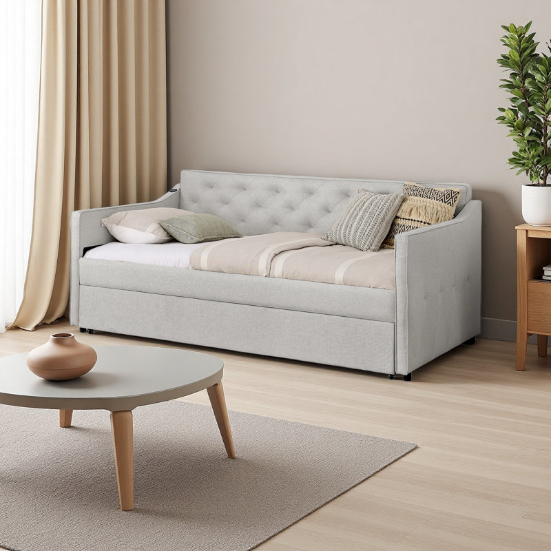Twin Size Upholstery Daybed With Twin Size Pop-Up Trundle And USB Charging Design