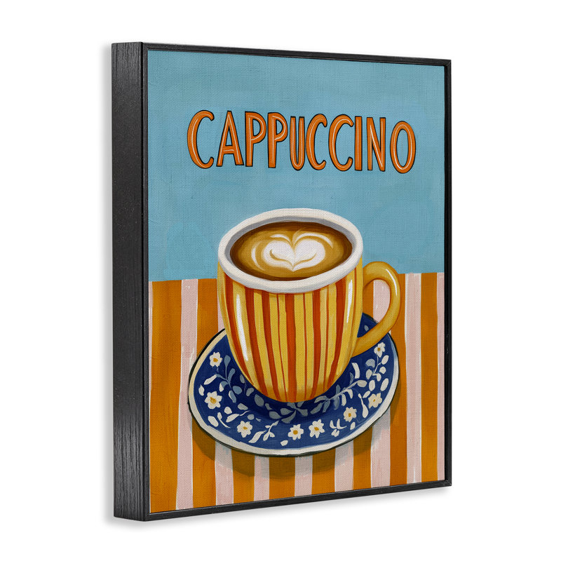 Estampe numérique cappuccino à rayures bleues et orange, design par Yen, H 20 po x l 16 po, Giclée noire de minuit encadrée