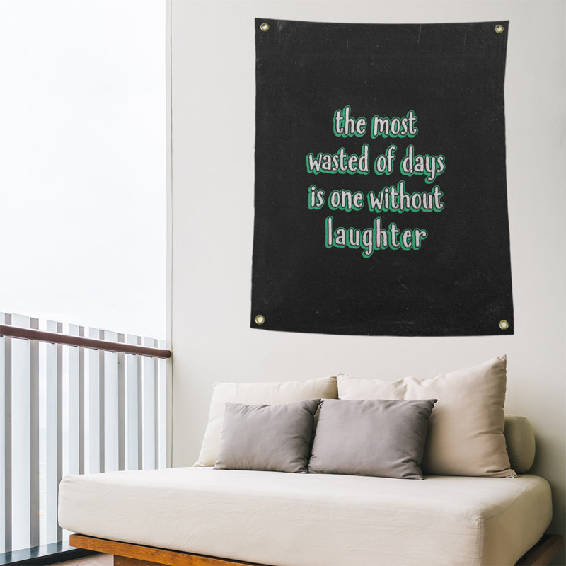 Tapisserie tableau noir en polyester citation de rire, H 36 po x l 26 po, Vert