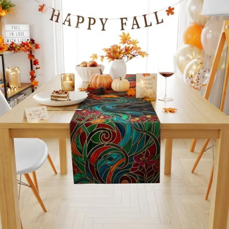 Décorations de l'Action de grâce - Chemin de table en vitrail