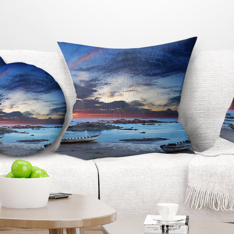 Coussin imprimé bateaux asiatiques, 18 po x 18 po, Coussin décoratif