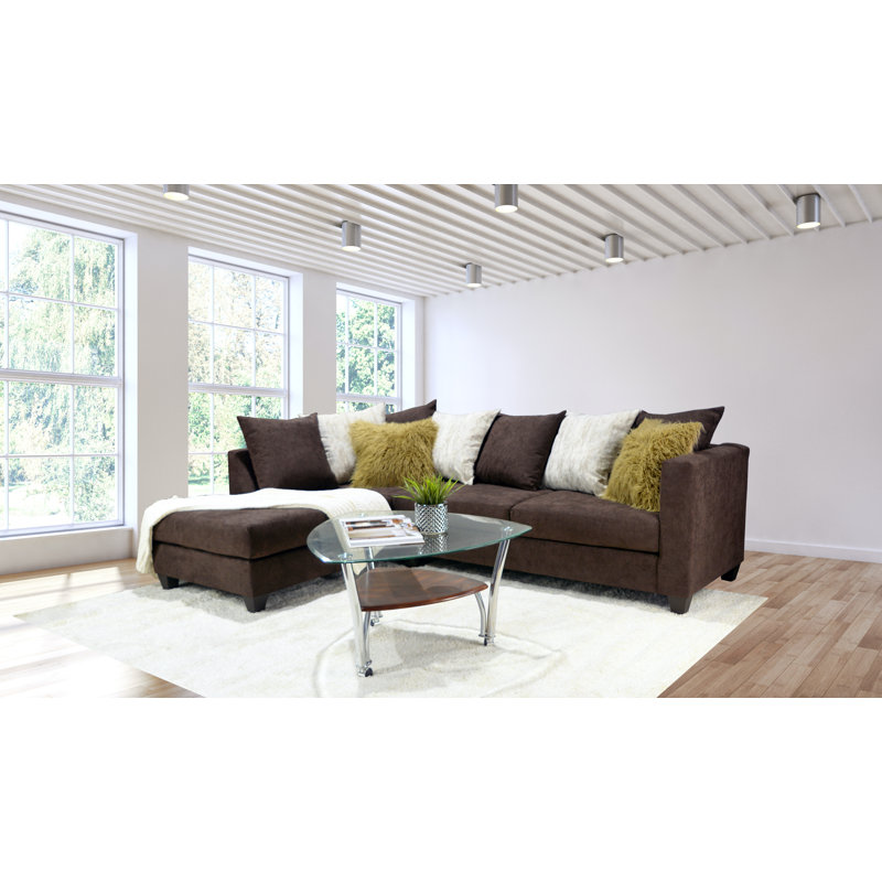 Marcellius Upholstered Corner Chaise Sectional, Right Hand Facing, Brown/Yellow/White Polyester Blend