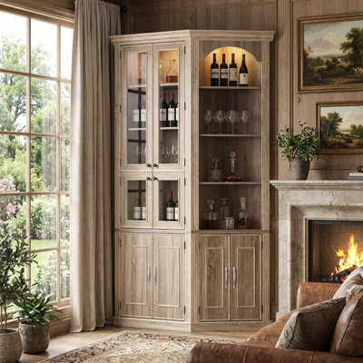 Armoire à vin de coin avec lumières - portes en acrylique, DEL, anti-basculement, rangement