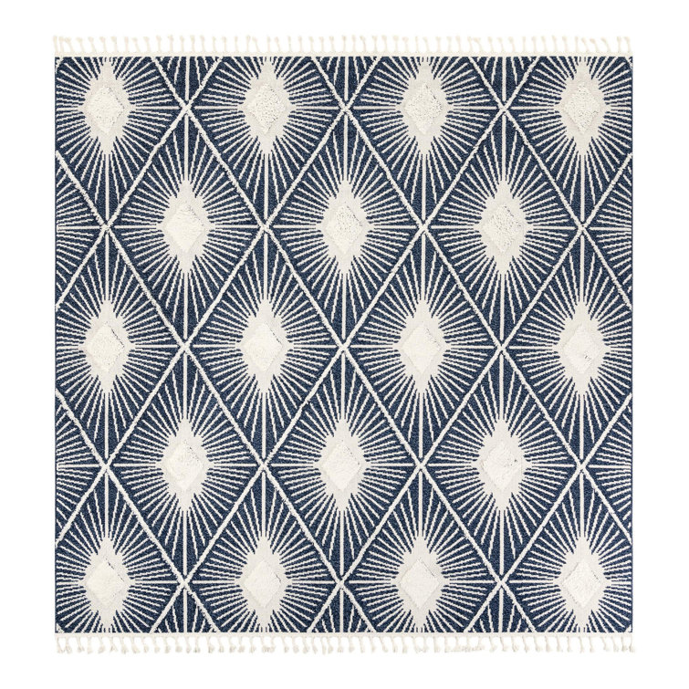 Geometric Machine Woven Polyester Area Rug in Blue