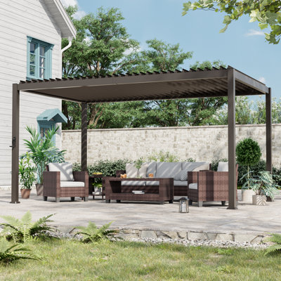 Metal Louvered Pergola with Adjustable Roof & Drainage System, All-Weather Patio Pergola for Garden, Deck