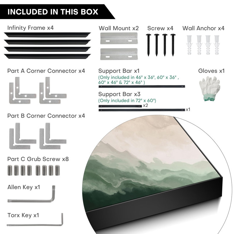 Décoration murale encadrée très apaisante avec vagues bleues minimalistes vert et beige, H 46 po x l 72 po