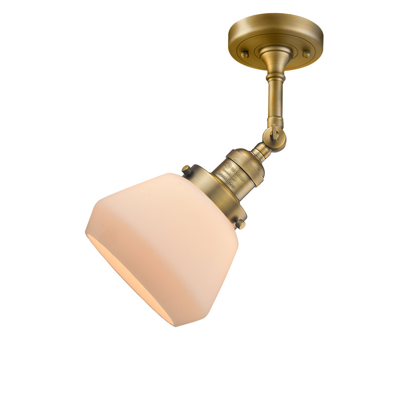 Rivka Glass Semi Flush Mount, Matte White Cased, 6 Watt Vinage LED Bulb, Brushed Brass