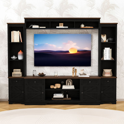 Wall Unit Entertainment Center with Cabinets, USB Port, Drawers and Adjustable Shelves