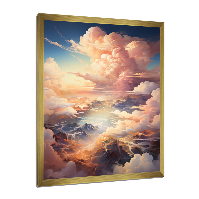 Nuage de prairies collages III - paysage et nature, art mural sur toile, Encadrement doré, H 44 po x l 34 po x P 1,5 po