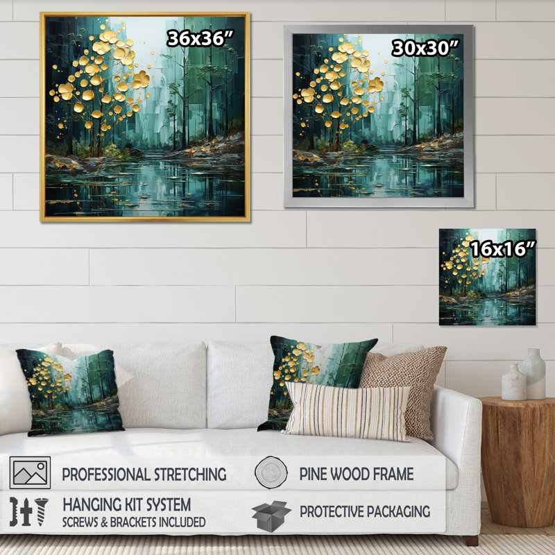 Drip Natures Pulse River I - Imprimé, Cadre flottant doré, H 16 po x l 16 po x P 1 po