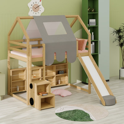 Loft Bed House-Shaped Frame With A Tent