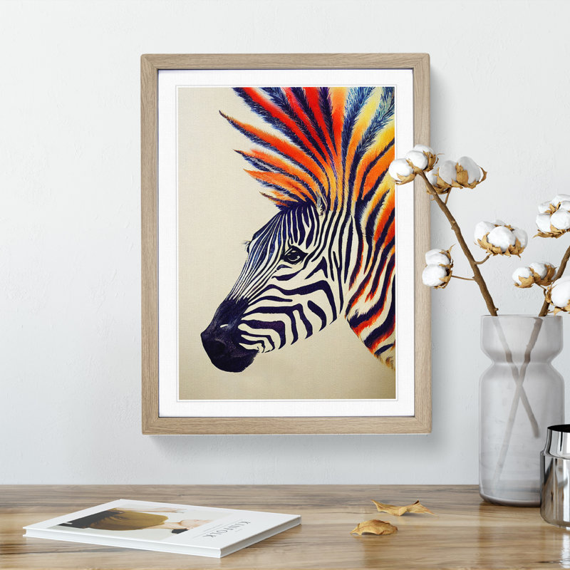Punk Zebra - Framed Print, 34cm H x 25cm W, Oak