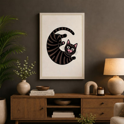 Striped Cat Crescent Retro - Wrapped Canvas
