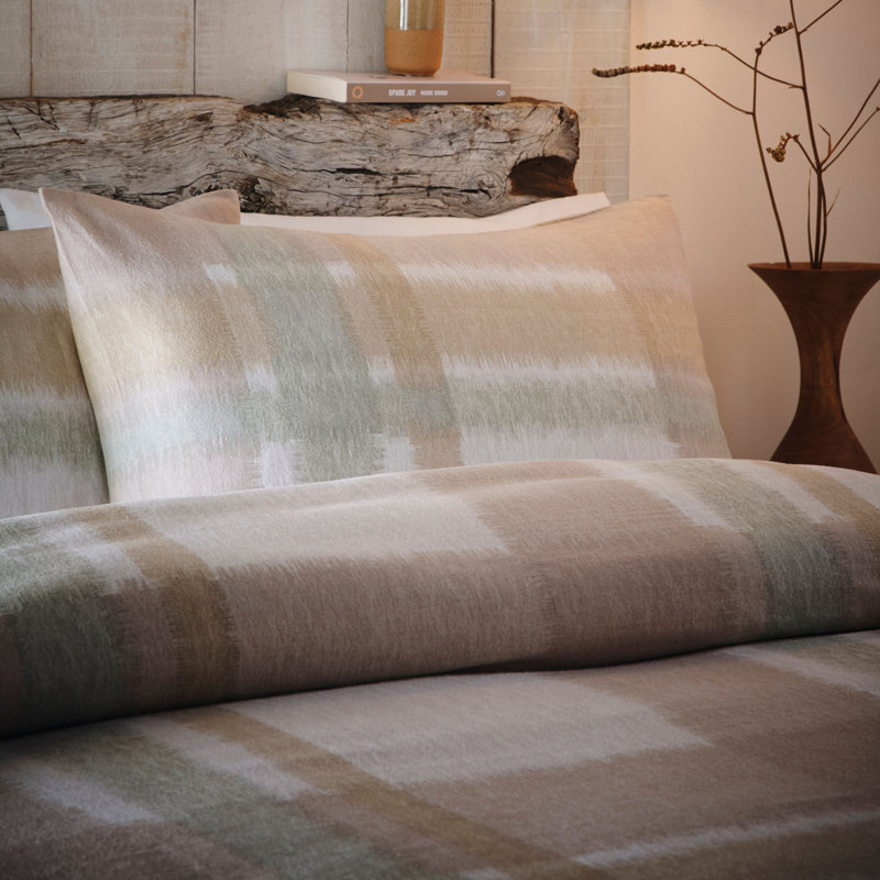 Verbier Cotton Chequered Duvet Cover Set with Pillowcases, Super King Duvet Cover + 2 Standard Pillowcases, Natural