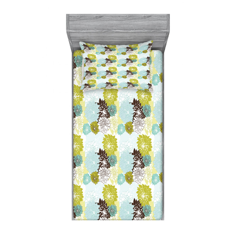 Microfiber Floral Sheet Set, Twin Sheet Set + Fitted Sheet + 1 Pillowcase