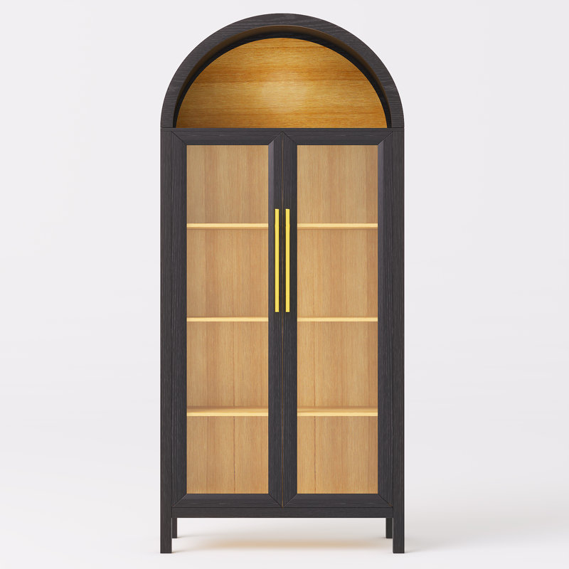 68" Tall Arched Storage Display Cabinet, Black/Wood