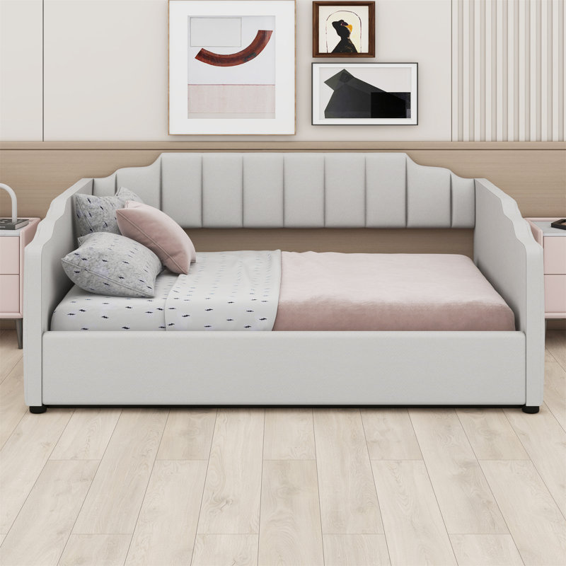 Lit de jour rembourré avec rangement inférieur, Beige