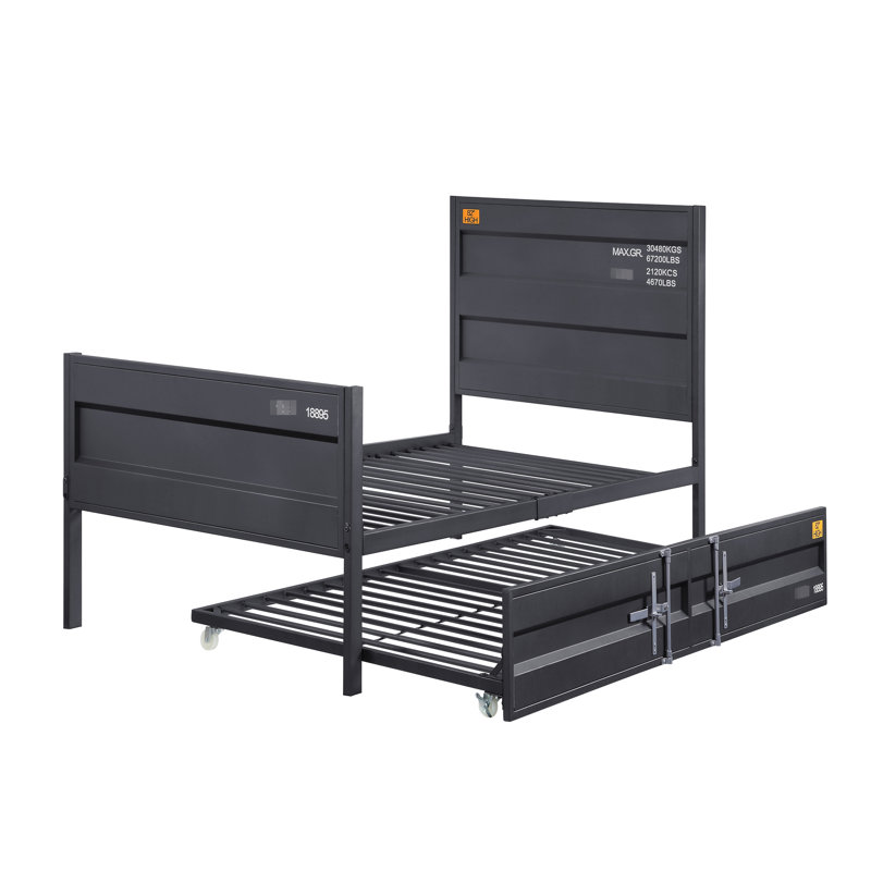 Lit plateforme en métal Gunmetal - Design moderne et épuré avec panneau sans sommier