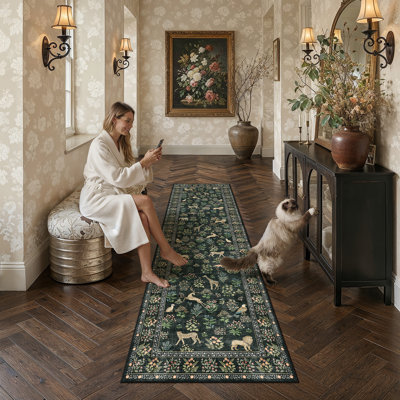 Elyra Forest Animal Washable Area Rug with Non-Slip Backing