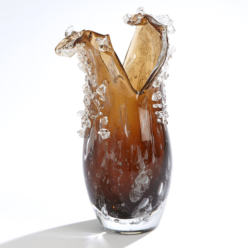 Vase de table en verre fait à la main, Brun