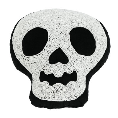 10.5" Sequenced White Beaded Skull Pillow