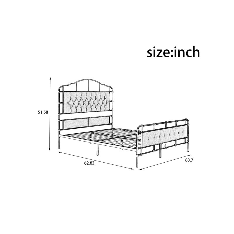 Kratman Metal Open-Frame Bed, Light Gray