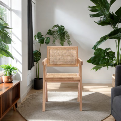 Jamilla Walnut Japandi Rattan Dining Chair with Solid Wood Frame