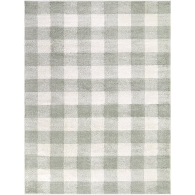 Burgin Grey Gingham Area Rug