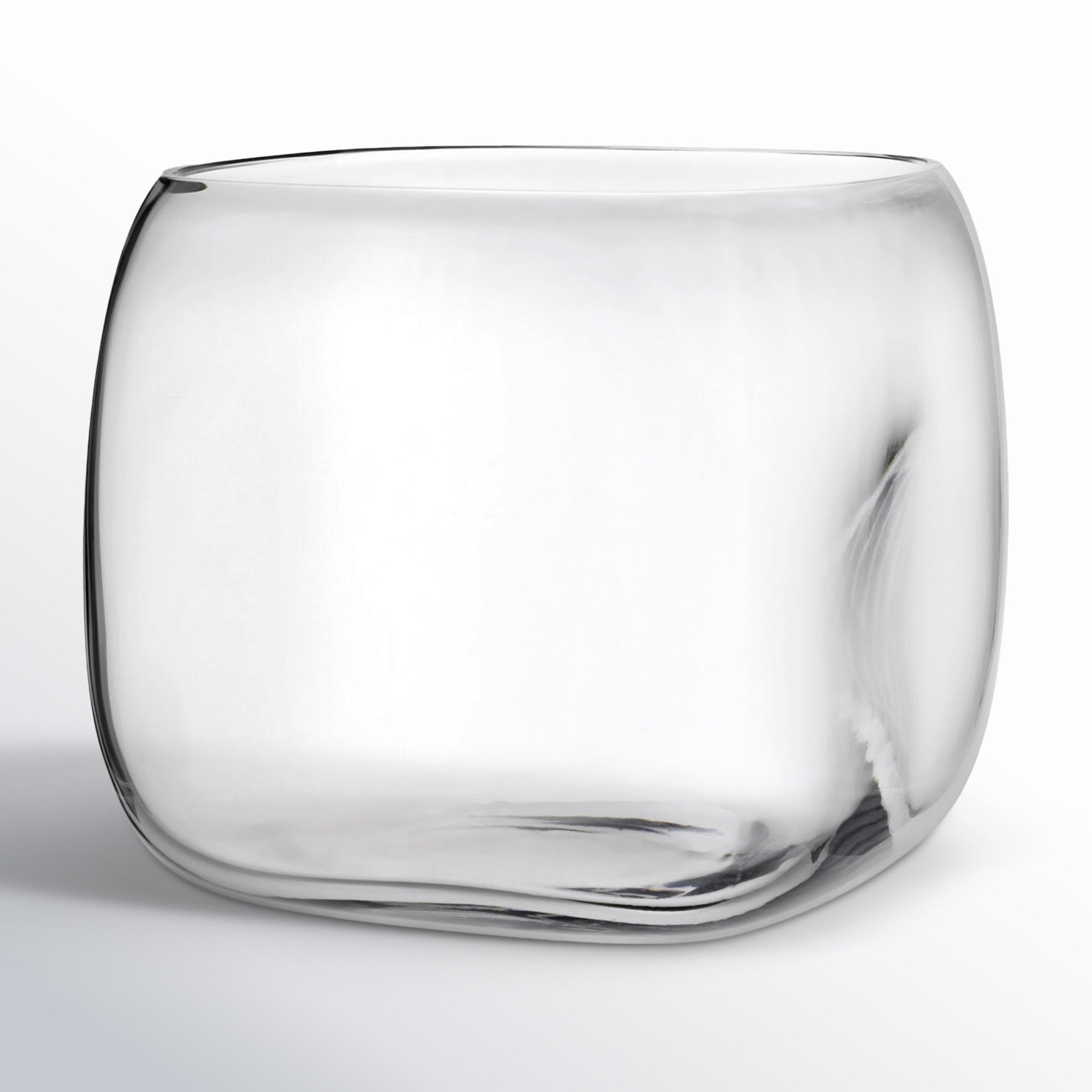 Mono Box Handmade Lead Free Crystal Table Vase, Clear, 7.76" H x 8.46" W x 8.46" D